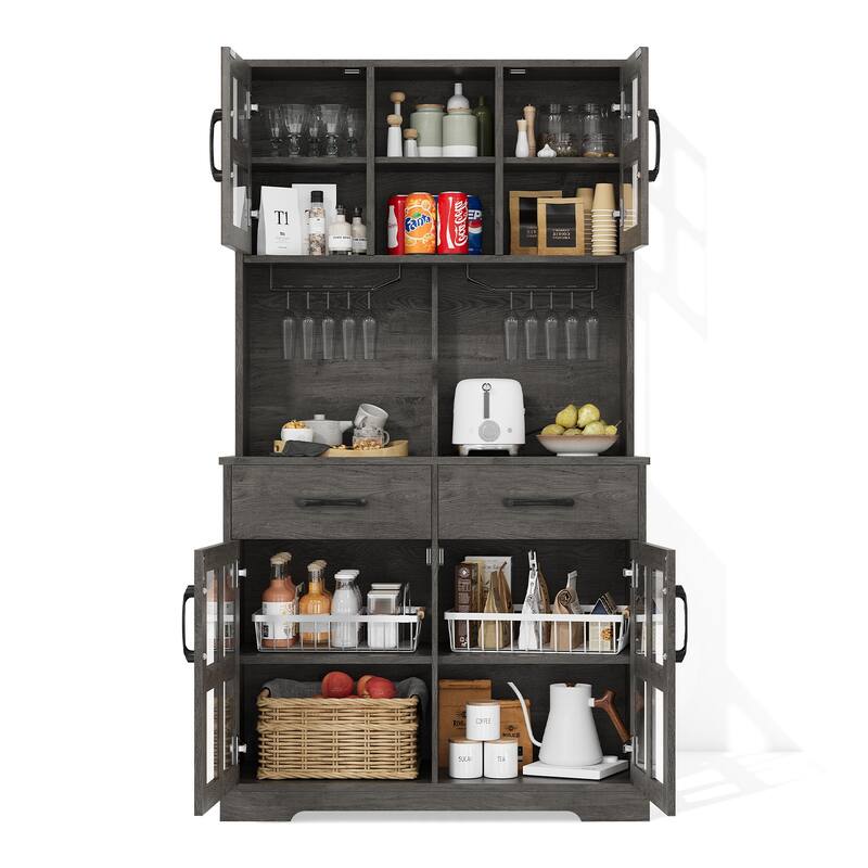 Pocassy Kitchen Pantry Cabinet with Power Outlet for Dinning Room