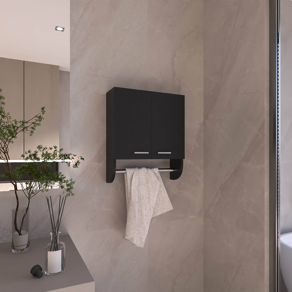 Medicine Cabinet with Two Interior Shelves and Integrated Towel Holder for Bathroom, Kitchen, or Mudroom