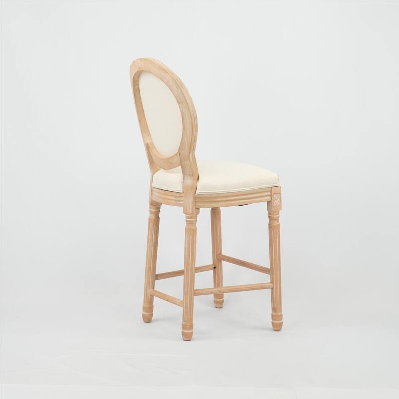 Modern Set of 2 Round Back Dining Chairs with Burlap Upholstered Seat and Wooden Legs for Dining Room, Bar and Living Room