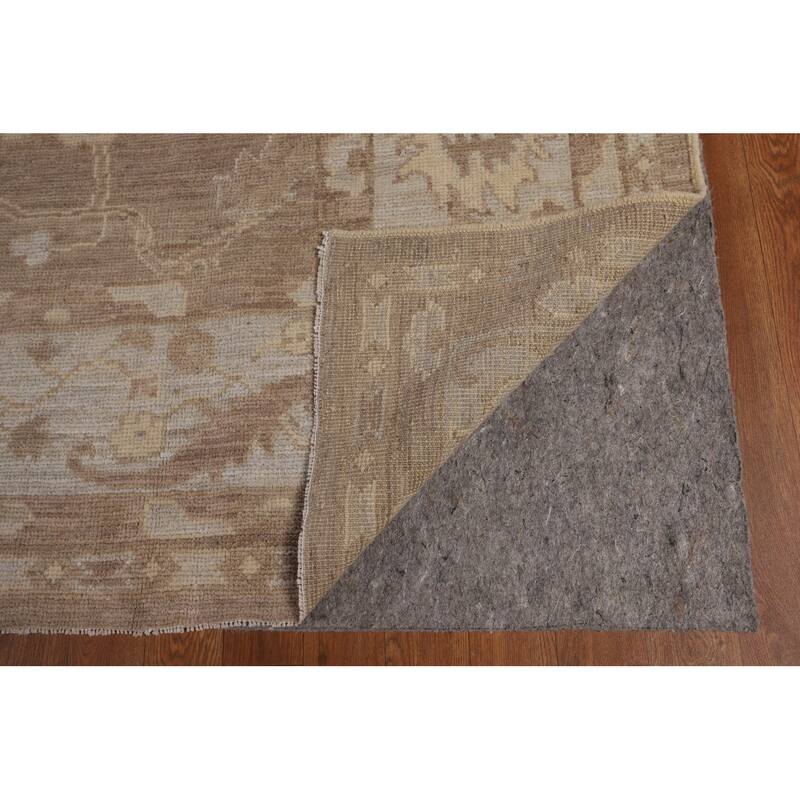 Brown Floral Oushak Vegetable Dye Area Rug Hand-Knotted Wool Carpet - 8'7"x 9'10"
