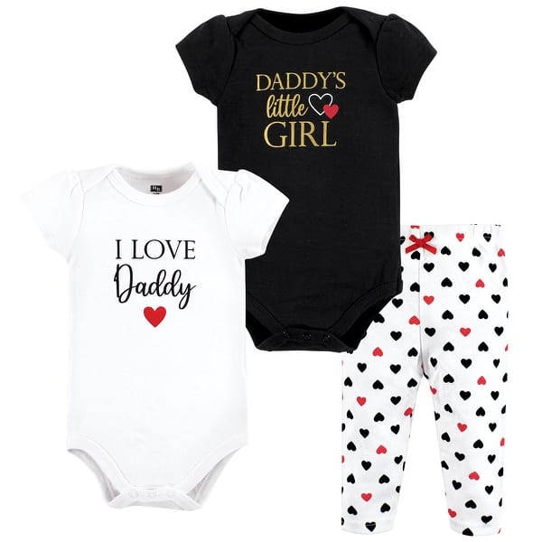 slide 1 of 1, Hudson Baby Infant Girl Cotton Bodysuit and Pant Set, Girl Daddy Red Black 0-3 Months - Girl Daddy Red Black