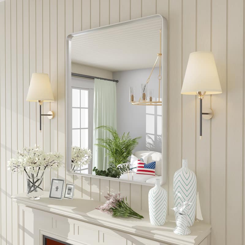 Modern Metal Frame Wall Mounted Bathroom Vanity Mirror - 36x28 - Silver