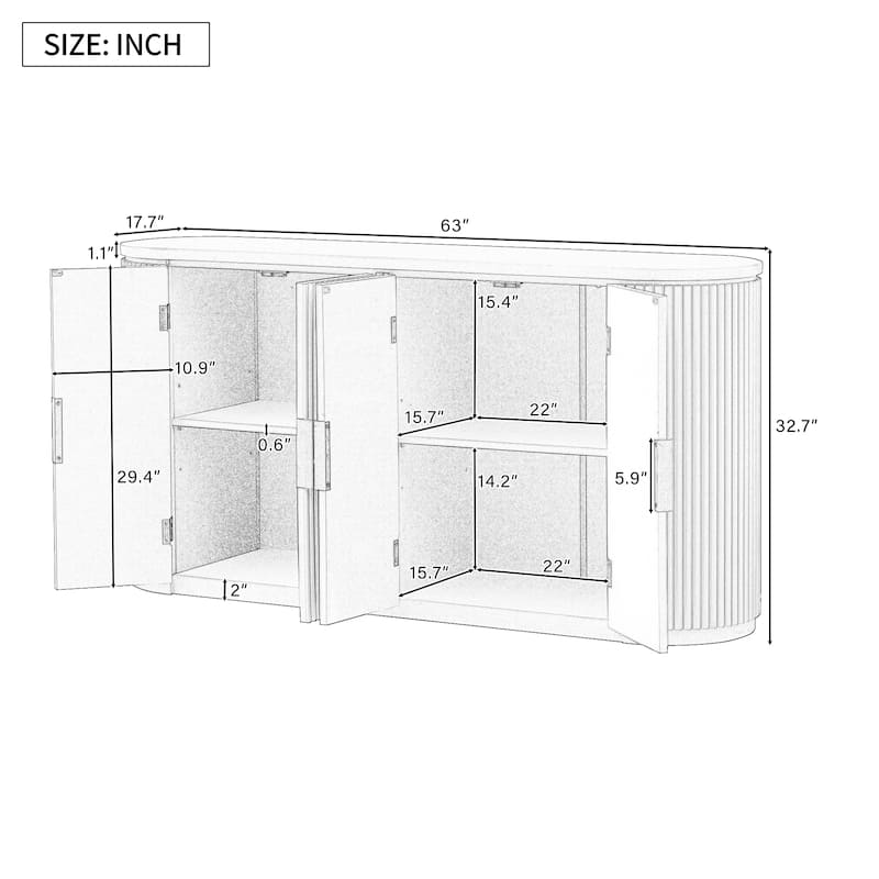 63" Black Storage Cabinet Entry Cabinet Buffet Cabinet Console Table
