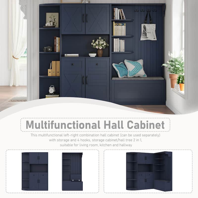 GDFStudio - Jill Versatile Left-Right Combination Hall Cabinet with 4 Hooks and Hall Tree 2-in-1