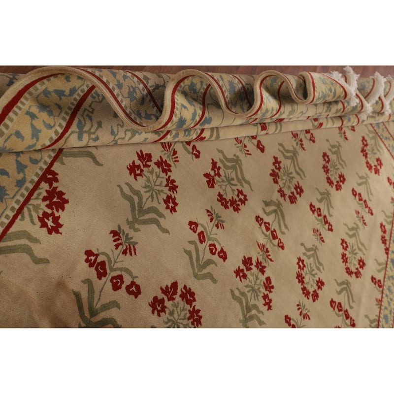 All-Over Aubusson Oriental Area Rug Handmade Wool Carpet - 9'2"x 11'10"