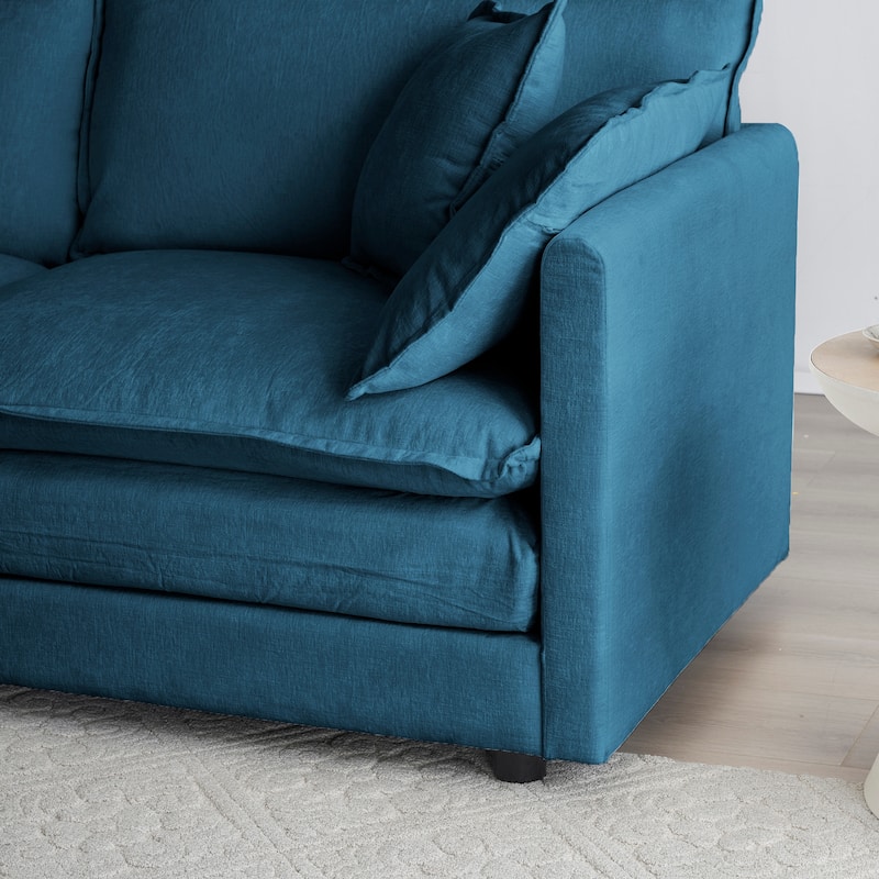 L-Shaped Sectional Sofa Chenille Upholstered Two-Seater Sofa with Ottoman, Deep Loveseat for Living Room