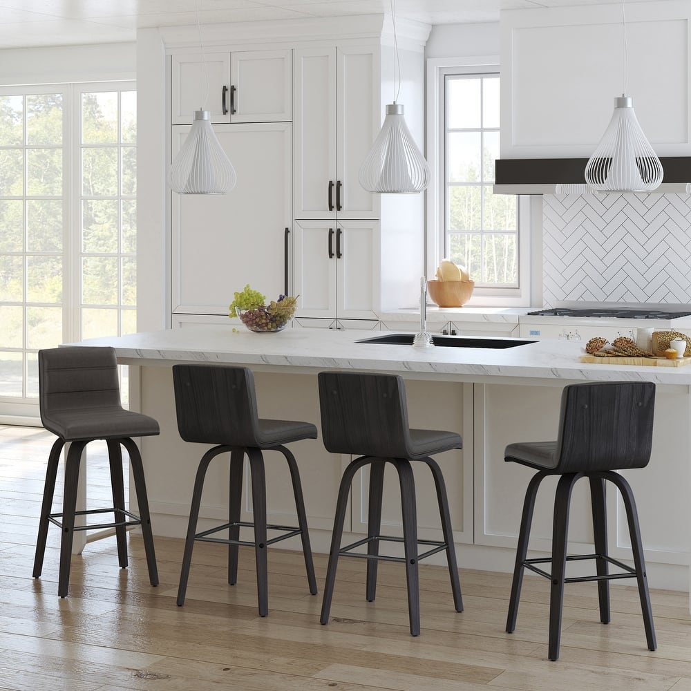 Skara Mid-Century Swivel Counter Stool, Upholstered Counter Height Chair with Bentwood Legs