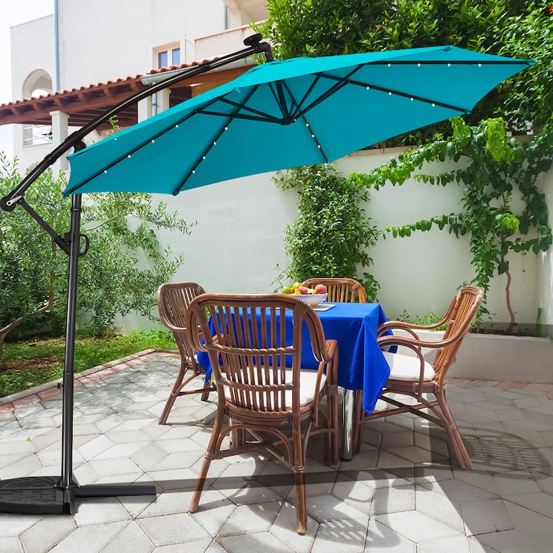 Costway 10FT Patio Offset Umbrella Solar Powered LED 360degrees