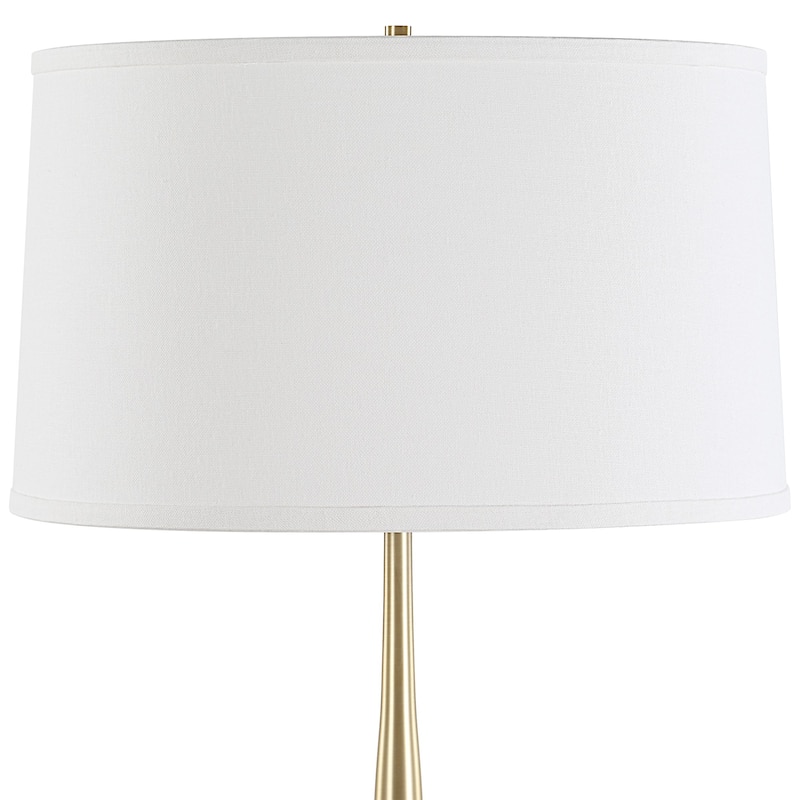 Square Marble Table Lamp with Drum Shade - 34.25" - Plated Antique Brass