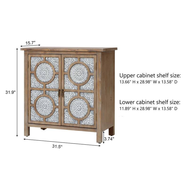 Storage Cabinet 2-Door Metal Lattice Wood Accent Cabinet - 31.5" Wide Home Decor