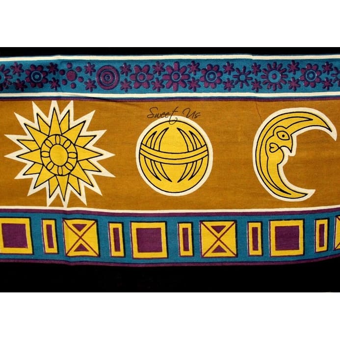 Golden Moon Cotton Tablecloth Rectangle Cosmic Blue Dining Linen - 88 x 104 inches