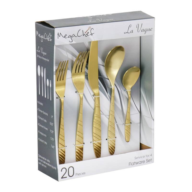 Megachef La Vague 20pc Flatware Utensil Set Service for 4 Matte Gold