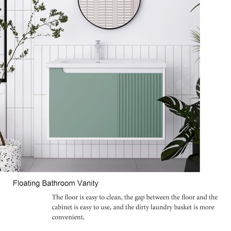 32/36/40 inch Wall Mounted Bathroom Vanity Set in Mint Green with Integrated Ceramic Sink