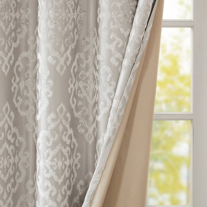 Knitted Jacquard Damask Total Blackout Grommet Top Curtain Panel(Only 1 Pc Panel)