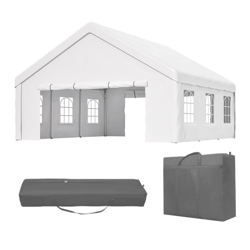 Large White Event Canopy Tent with Zipper Doors and Waterproof PE Cover for Backyard or Gatherings - 20x20-Feet - White