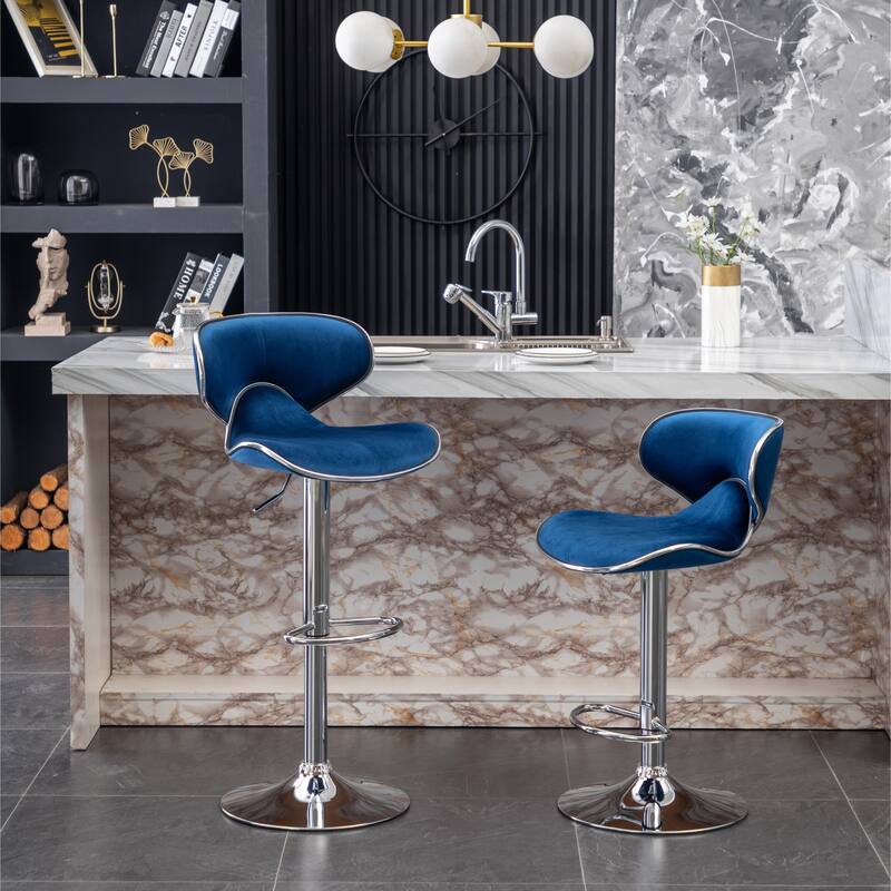 Roundhill Furniture Masaccio Velvet Upholstered Adjustable Swivel Barstool, Set of 2