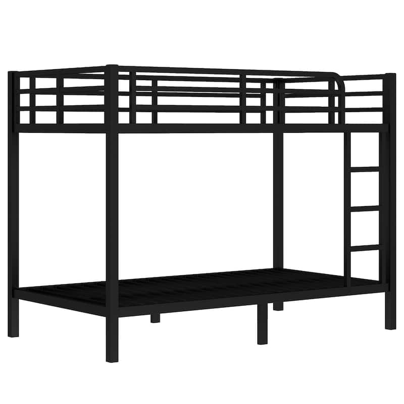 Twin XL over Twin XL Bunk Bed, Noise Free Metal Bed Frame with Safety Guardrails, Ladder and Under Bed Storage, Space-Saving