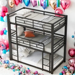 Kids and Baby Twin Size Triple Bunk Bed with Strong Construction and Metal Slats