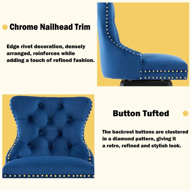 Velvet Wing-Back Tufted Nailhead Upholstered Bar Stools (Set of 2)