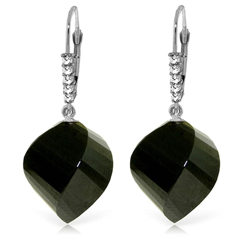 31.15 Carat 14K Solid Gold Earrings Diamond Briolette Black Spinel - White