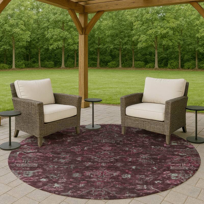 Machine Washable Indoor/ Outdoor Traditional Chelsea Chantille Rug - Burgundy - 8' x 8'