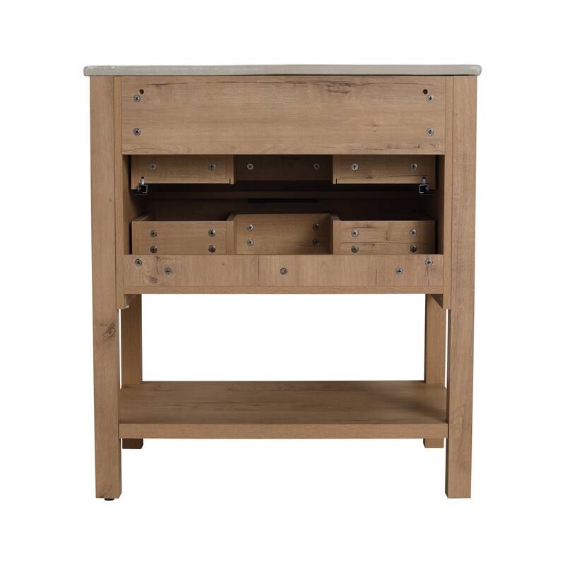 Beingnext 30" Bathroom Vanity with Sink, Single Sink Freestanding Bathroom Vanity with 2 Soft Close Drawers and Open Shelf