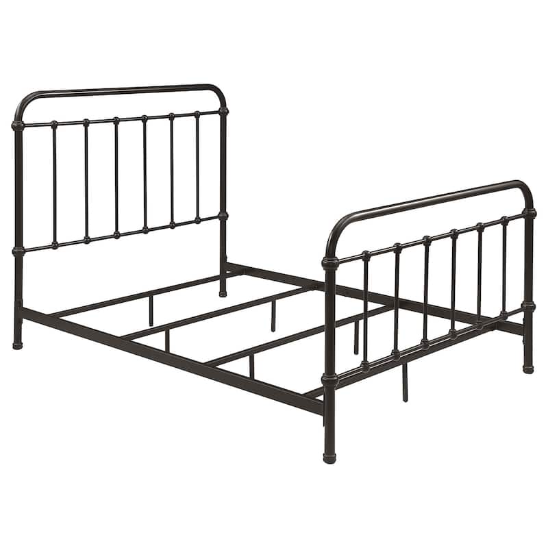 Livingston Metal Bed in Dark Bronze with Farmhouse Style Vertical Spindle Headboard and Footboard