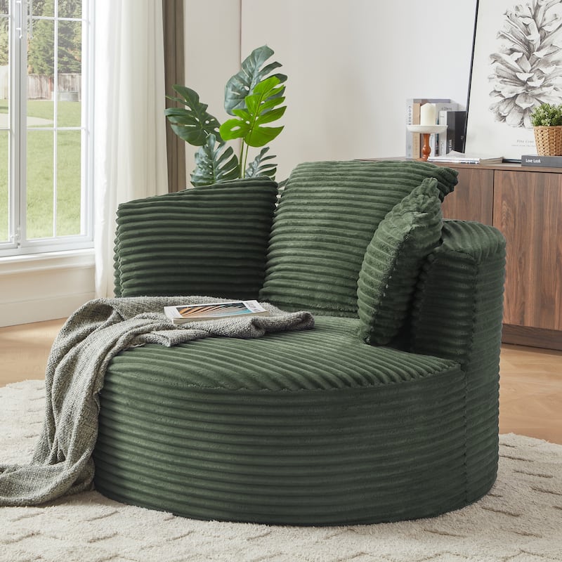 Compressible Corduroy Round Chair With Cushioned Backrest-Modern Comfort Seating(No Swivel)