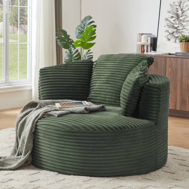 Compressible Corduroy Round Chair with Cushioned Backrest - Modern Comfort Seating for Living Room,Office,Apartment(no swivel)