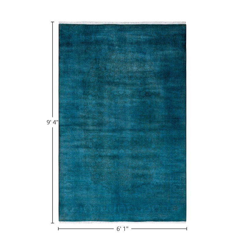 Overton Hand Knotted Wool Vintage Inspired Modern Contemporary Overdyed Blue Area Rug - 6' 1" x 9' 4"