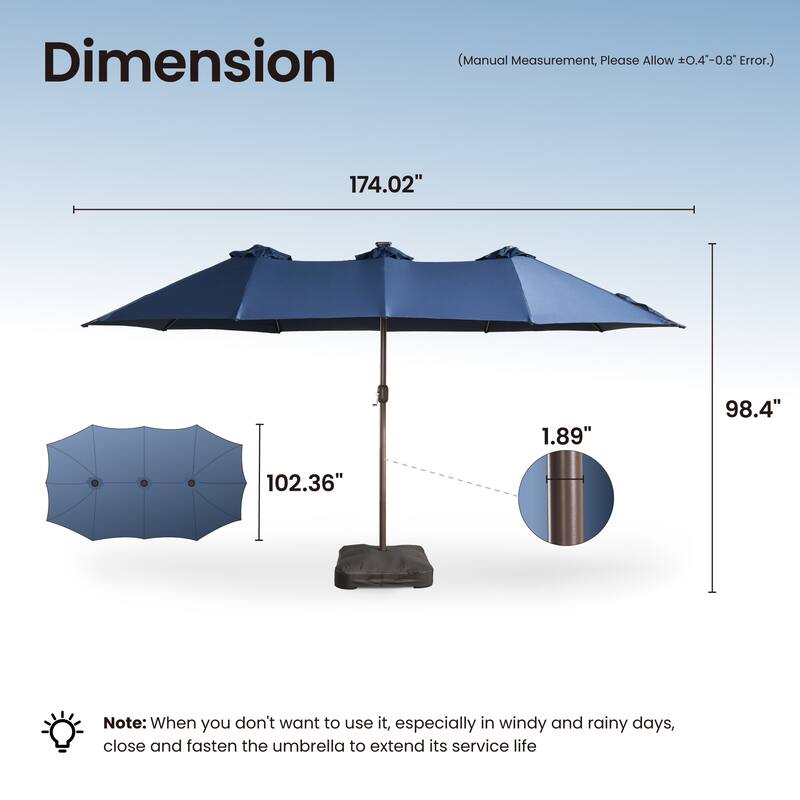 ​OVIOS 15ft Double-Sided Patio Outdoor Umbrella with Crank & Light