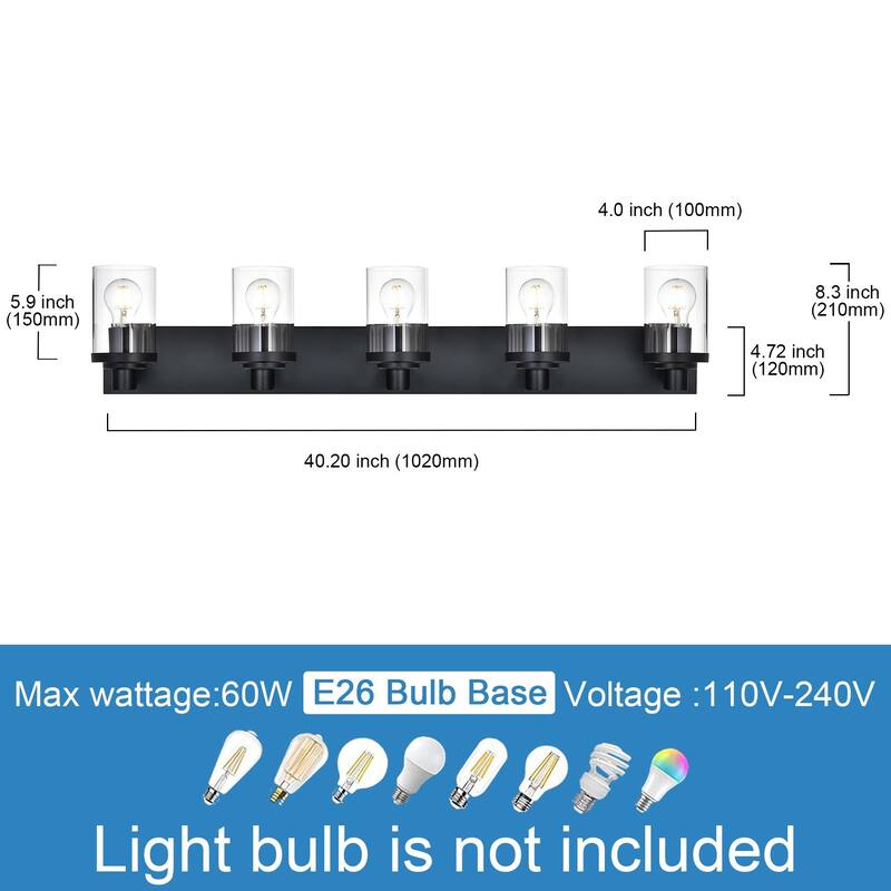 5-Light Vintage Bathroom Vanity Light with Clear Glass Shades