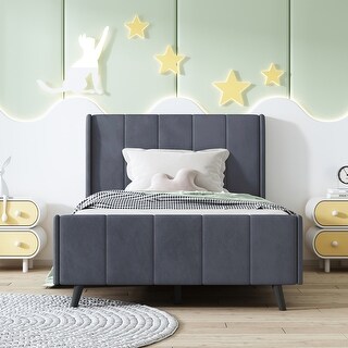 Pink Princess Bed For Girls With Bear Ears Headboard - Twin Size Velvet Platform Bed Frame & 2 Storage Stools