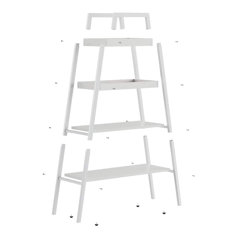 VECELO Modern 4-Tier Corner Ladder Bookshelf Metal & Waterproof MDF Shelves for Living Room Kitchen & Bathroom Corner Bookcase