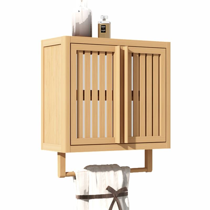 22" Tall Wood 2-door Bathroom Wall Mounted Toilet Storage box in Neutral with Shelf