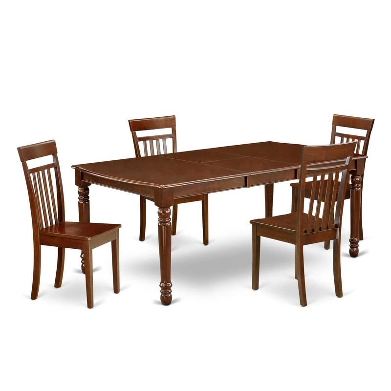 Rectangular Dining Table Set 5pc 60x78 Inch Table w/ Butterfly Leaf & 4 Kitchen Chairs