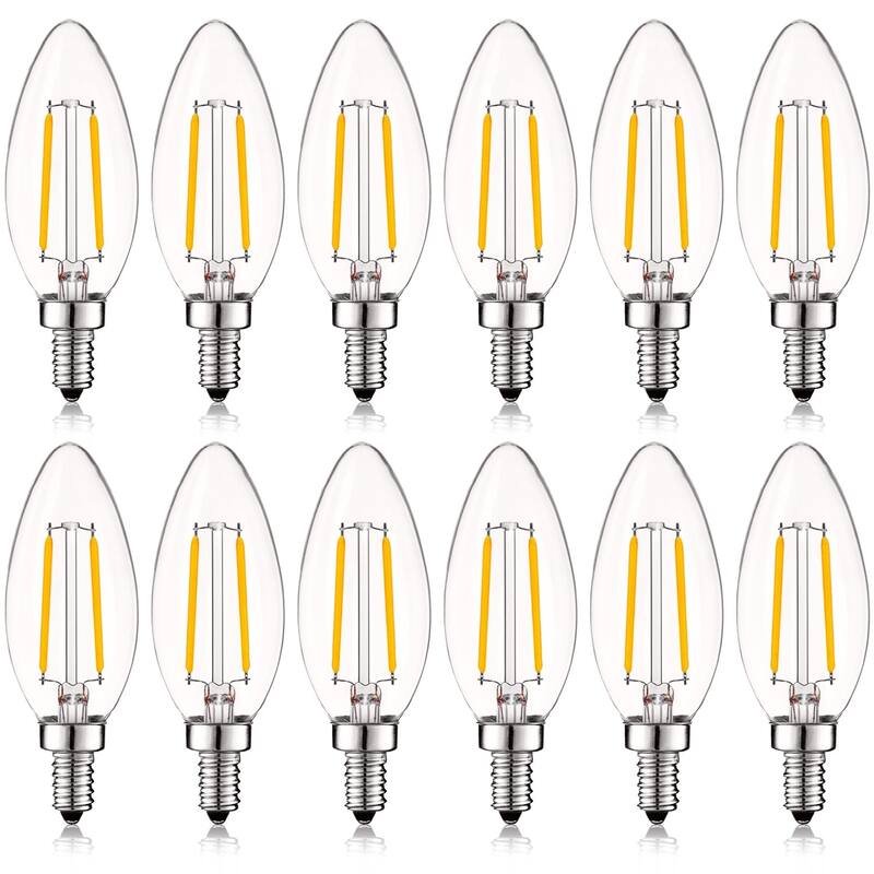 Luxrite 4W Vintage Candelabra LED Bulbs Dimmable, 400 Lumens, 40W Equivalent, Clear Glass, E12 Base (12 Pack) - 2700K (Warm White)