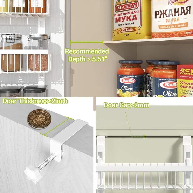 Over the Door Pantry Organizer 9 Tier Metal Narrow Door - 5.2"D x 14.8"W x 77"H