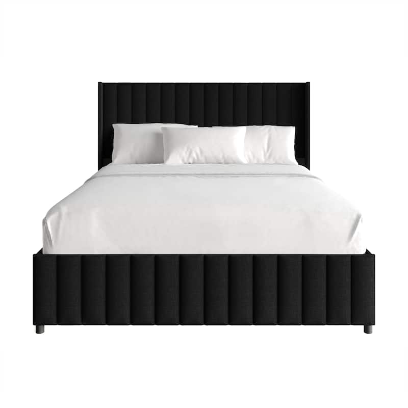 CraftPorch Minimalist Wingback Platform Lift Up Storage Bed - Black - Queen