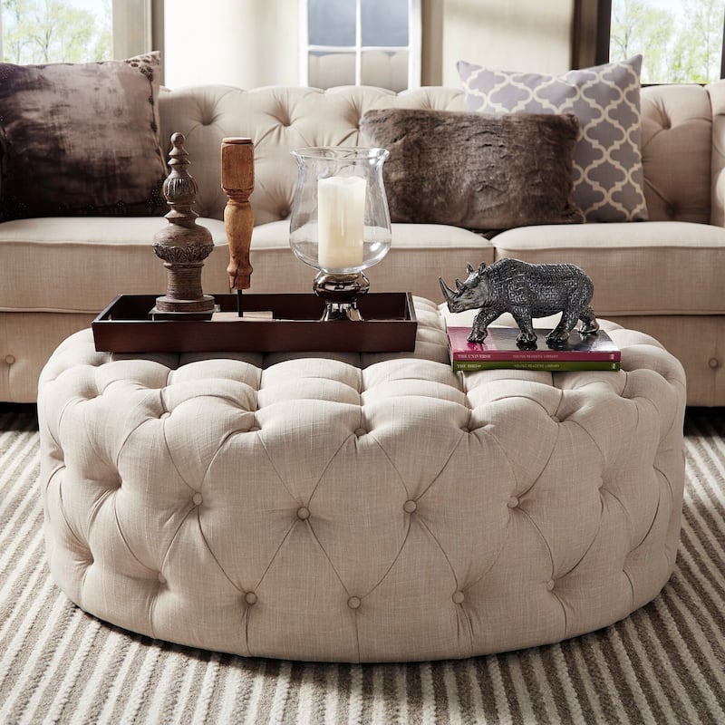 Knightsbridge Round Tufted Rolling Ottoman by iNSPIRE Q Artisan