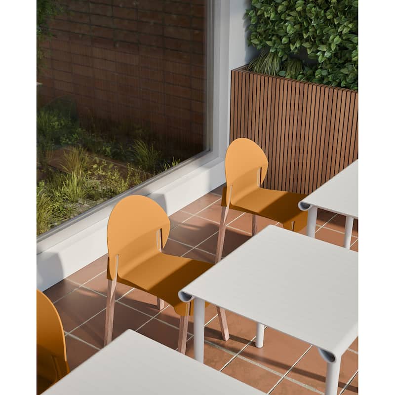 4-Pack Grey Blue Chairs - Red Oak Wood Legs & PP Seat, Indoor Dining & Living Room Furniture Set