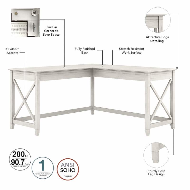 Key West 60W L Shaped Desk with Mobile File Cabinet by Bush Furniture