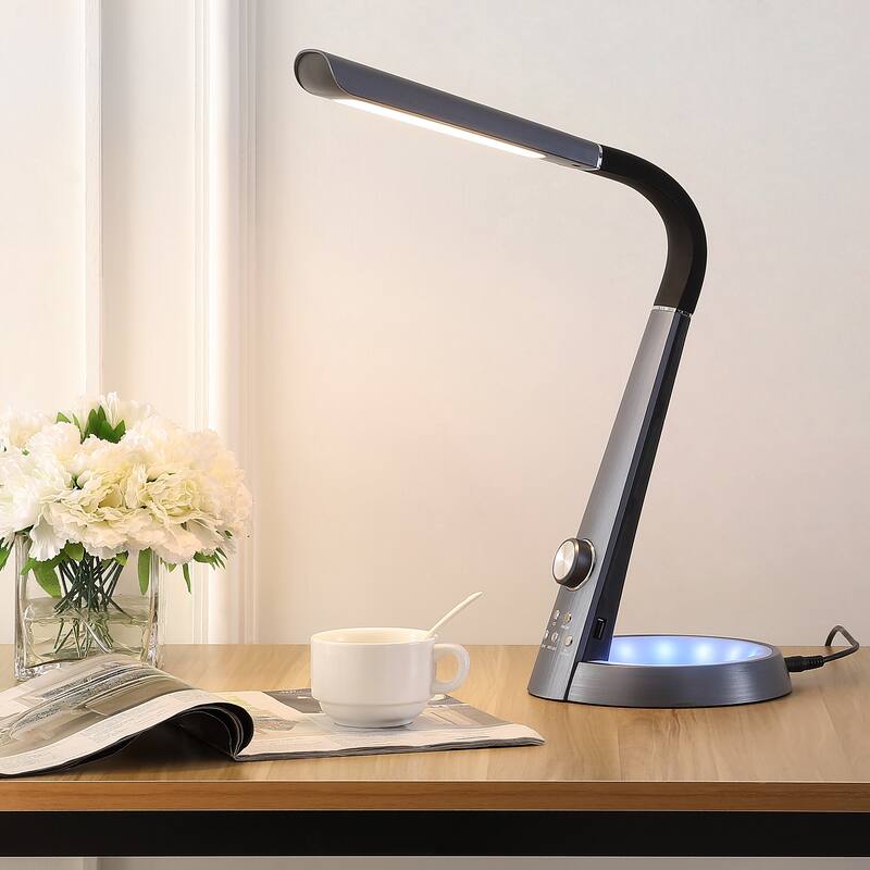 Dixon 19" Aluminum Contemporary Minimalist Adjustable Head Dimmable USB Charging LED Task Lamp, Black by JONATHAN Y - 18.5"