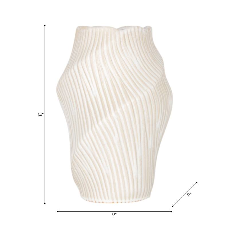 Ceramic Decorative Vase with Ribbed Texture Sculptural Hollow Design