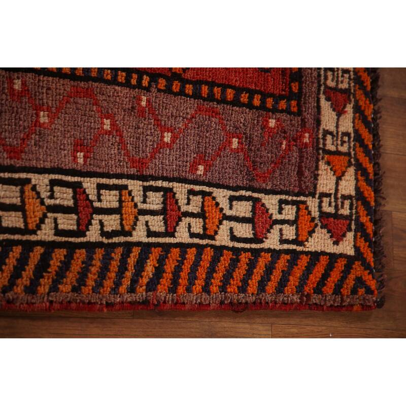 Geometric Orange Shiraz Persian Vintage Rug Hand-knotted Wool Carpet - 4'11"x 7'11"