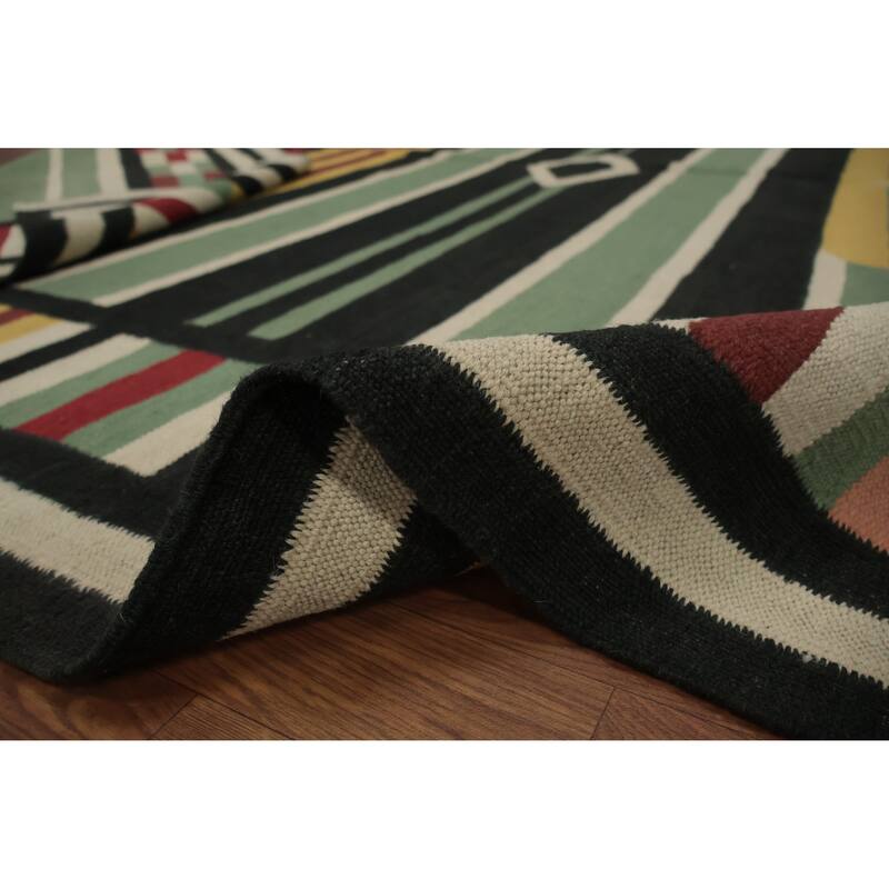 Hand Woven Oriental 100% Wool Carpet Southwestern Modern Green Kilim Area Rug - 9' 11'' X 8' 5''