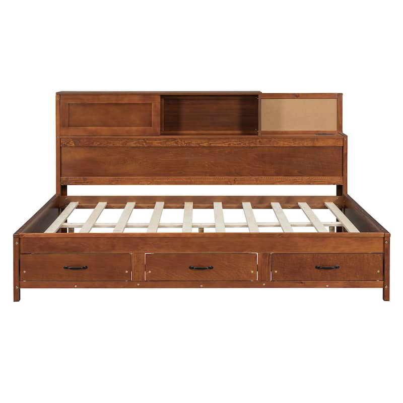 Full Daybed with Storage, USB Ports, Pushable Shelf & Wooden Frame