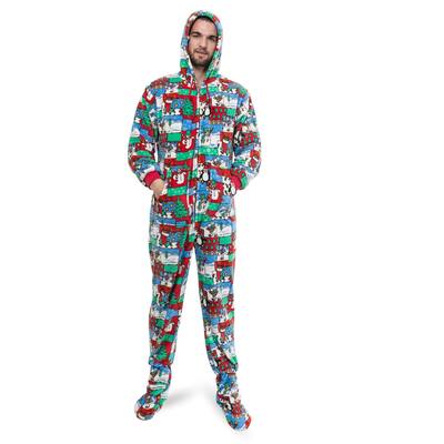 Ugly Christmas Sweater Plush Hoodie Adult Footed One Piece Sleeper Pajamas