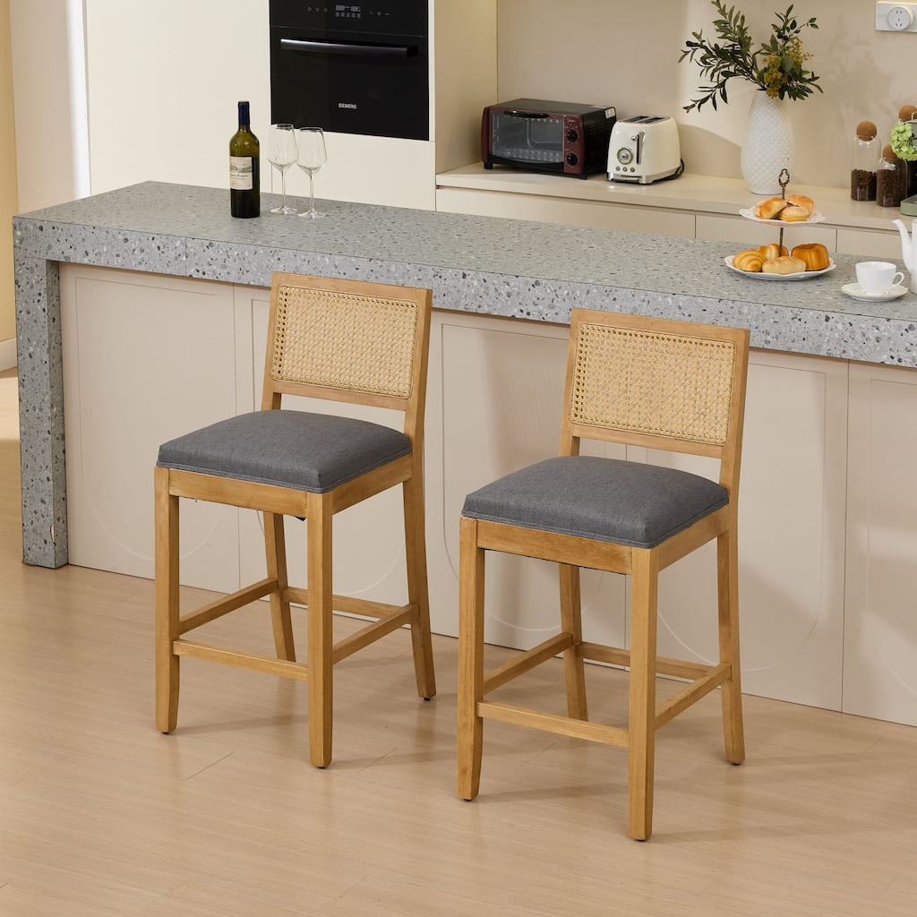 Roomfitters French Country Dining Chairs Set of 2 with Rattan Back and Upholstered Seat, Wood Side Chairs for Kitchen