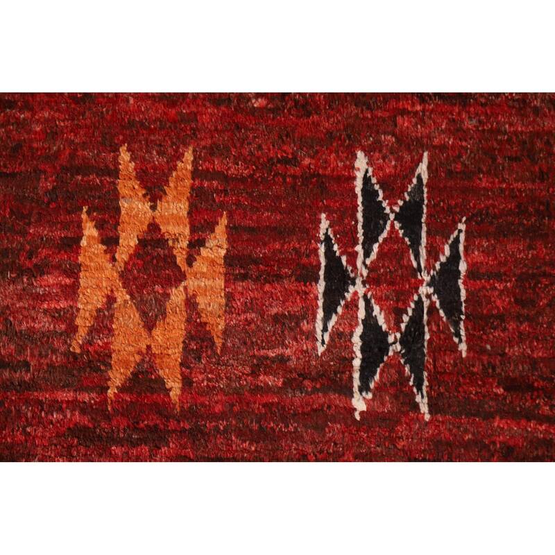 Hand Knotted Oriental 100% Wool Carpet Modern Tribal Red Moroccan Area Rug - 9' 9'' X 6' 9''